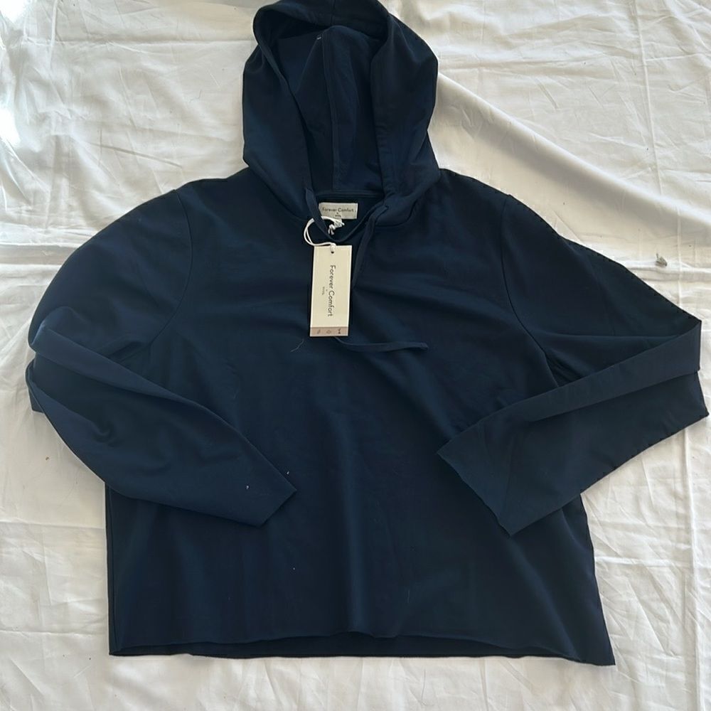 NYDJ Womens Cropped Comfy Hoodie, Oxford Navy, Size -XL, NWT